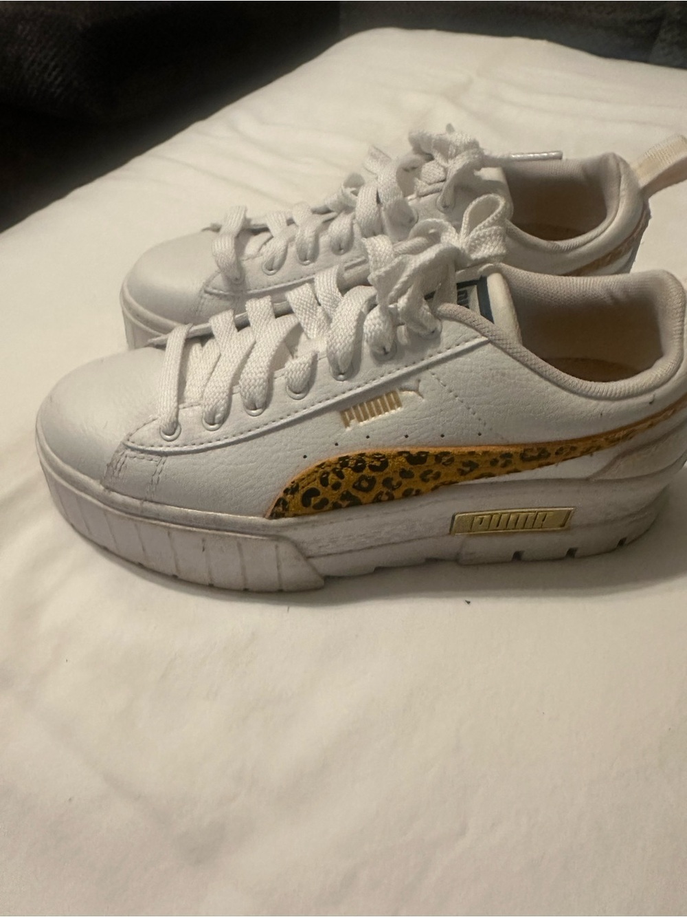 Puma White Platform Sneakers with Leopard Print Formstrip
